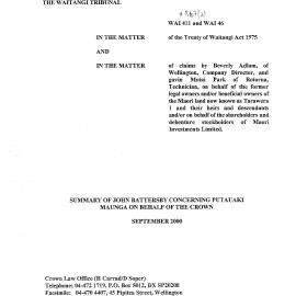 Wai 46_INQ_M111 (a)_Summary of John Battersby Concerning Putauaki Maunga on behalf of The Crown - September 2000