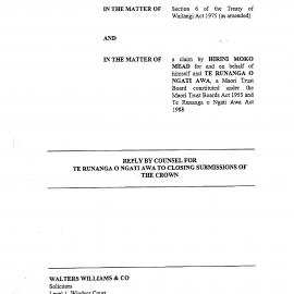 Wai 46_INQ_M126_Reply by Counsel for TRONA RE The Crown