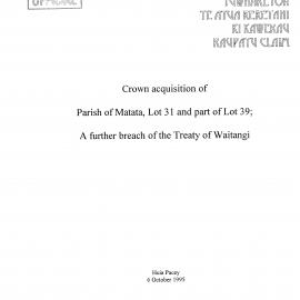 Wai 46_INQ_I006_Acquisition of Parish of Matata, Lot 31 and part of Lot 39 - Further breach - 6 October 1995