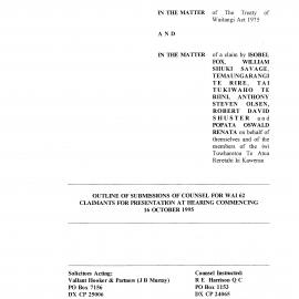 Wai 46_INQ_I008_Outline of Submissions of Counsel for Wai 46 - Claimants for Presentation at hearing - 16 October 1995