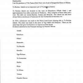 Wai 46_INQ_I009_Korero on Rurima Island by Clem Park