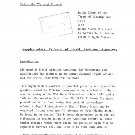Wai 46_INQ_K004_Supplemetary Evidence of David Anderson Armstrong