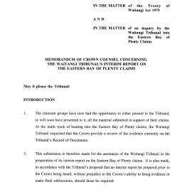 Wai 46_INQ_K017_Memo of Crown Counsel Concerning The Waitangi Tribunal interim REPORT on The EBOP Claims