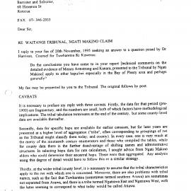 Wai 46_INQ_K025_Letter RE Waitangi Tribunal, Ngati Makino Claim - 31 November 1995