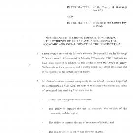 Wai 46_INQ_L007_Memo of Crown Counsel Concerning The Evidence of Brian Easton