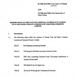 Wai 46_INQ_L008_Memo to the Waitangi Tribunal onbehalf of Tasman & Tarawera Forestru LTD RE EBOP Claims